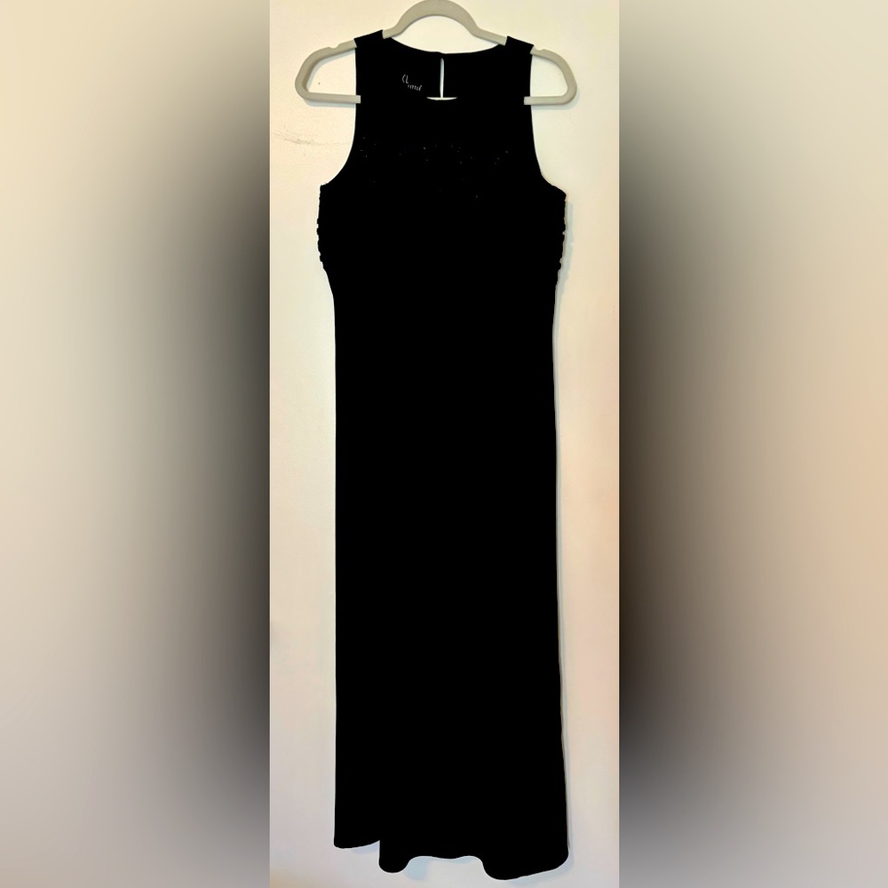 Vintage Carole Little Black Beaded Embroidered Evening Gown Dress